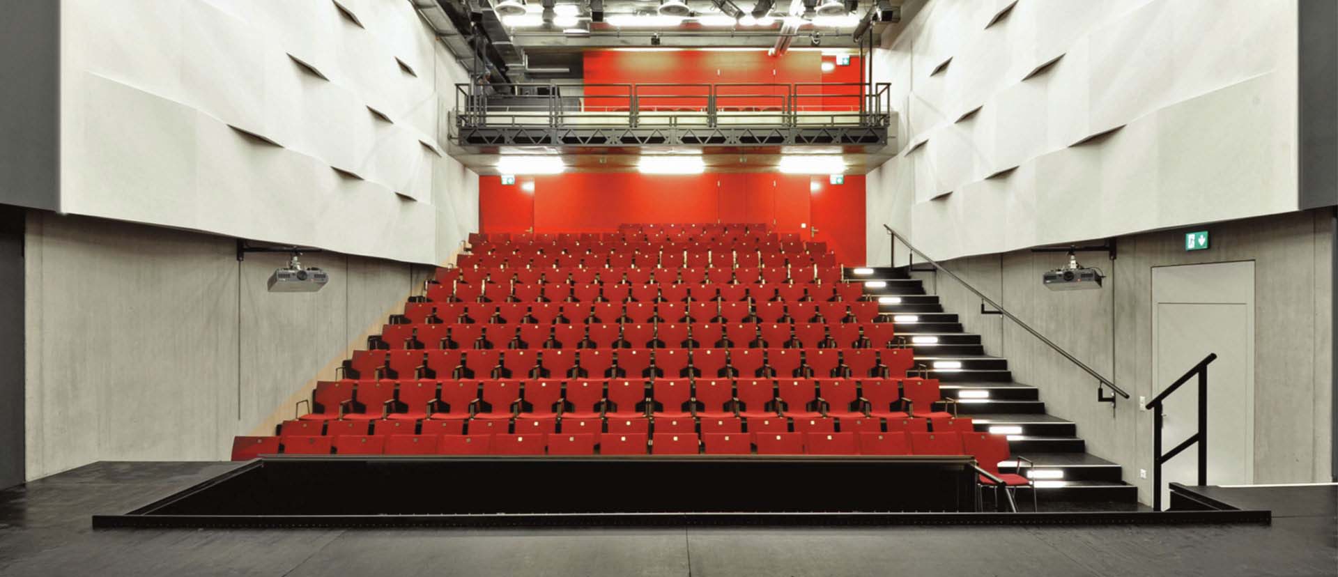 Customer project from HOAC of a constructed grandstand with red seats